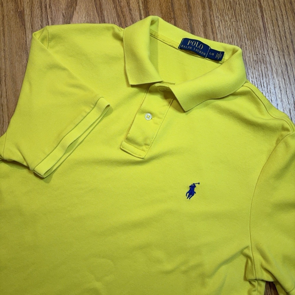 Polo Ralph Lauren Shirt Mens Large Yellow Soft Cotton Touch Blue Pony Preppy
